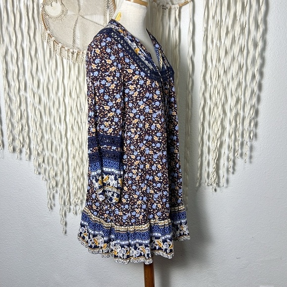 Sundance Simono Blue Floral Long Sleeve Boho Babydoll Dress Size M - Picture 3 of 13